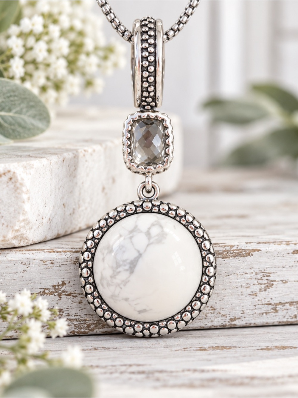 Michael Dawkins Sterling Silver White Howlite Quartz Pendant Enhancer